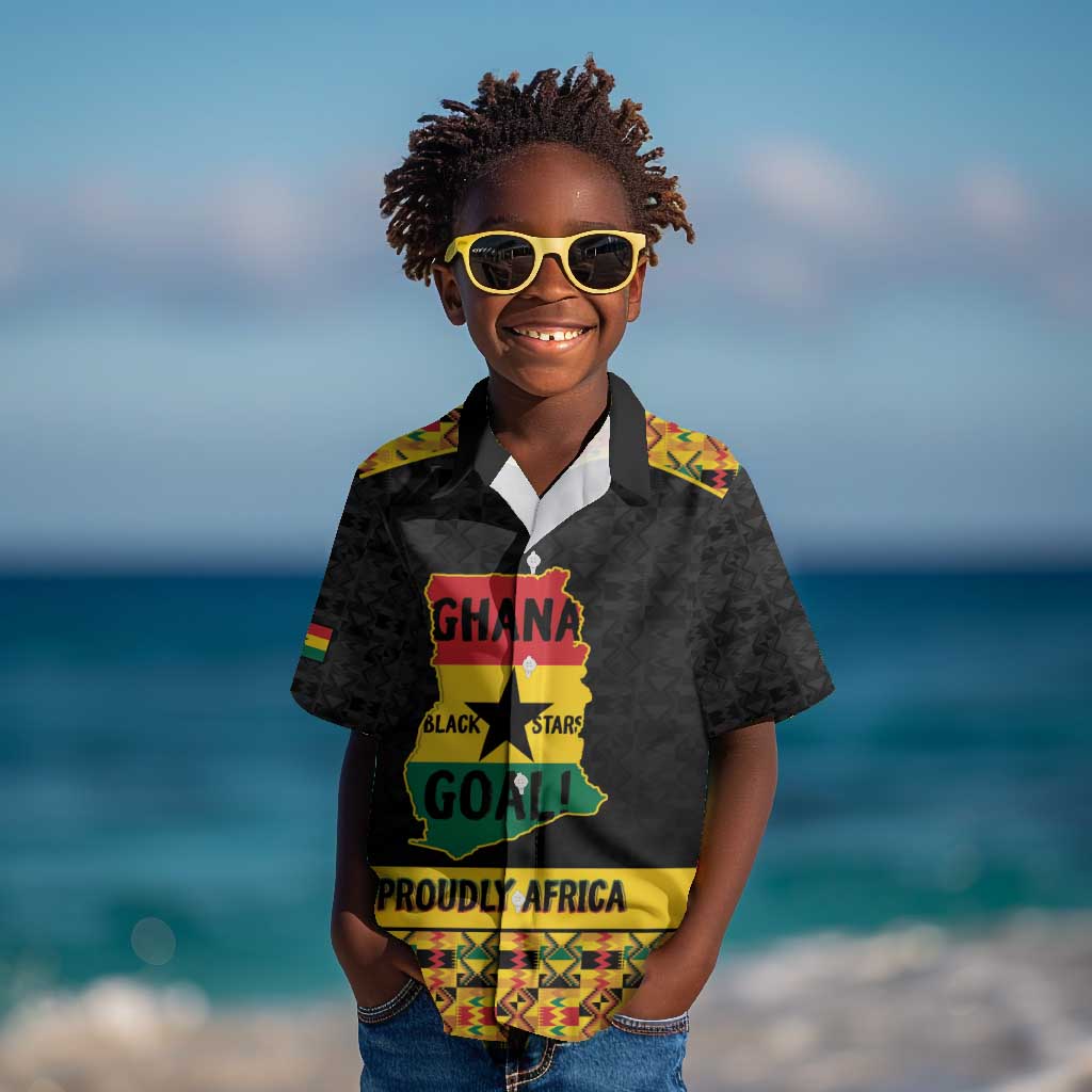 Personalized Afro Ghana Football Kid Hawaiian Shirt Black Stars Never Fall - Kente Pattern - African Pride