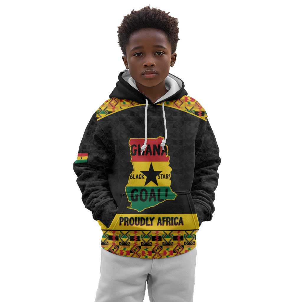 Personalized Afro Ghana Football Kid Hoodie Black Stars Never Fall - Kente Pattern - African Pride