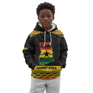 Personalized Afro Ghana Football Kid Hoodie Black Stars Never Fall - Kente Pattern - African Pride