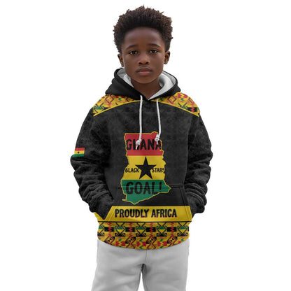 Personalized Afro Ghana Football Kid Hoodie Black Stars Never Fall - Kente Pattern - African Pride
