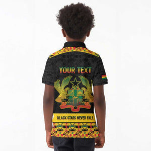 Personalized Afro Ghana Football Kid Polo Shirt Black Stars Never Fall - Kente Pattern - African Pride