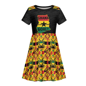 Personalized Afro Ghana Football Kid Short Sleeve Dress Black Stars Never Fall - Kente Pattern - African Pride