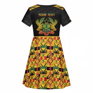 Personalized Afro Ghana Football Kid Short Sleeve Dress Black Stars Never Fall - Kente Pattern - African Pride