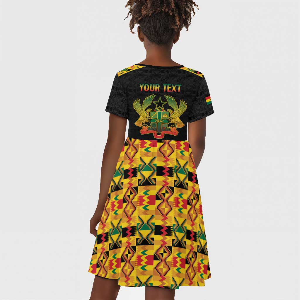 Personalized Afro Ghana Football Kid Short Sleeve Dress Black Stars Never Fall - Kente Pattern LT15