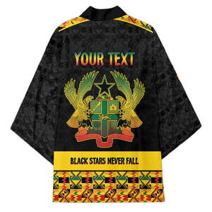 Personalized Afro Ghana Football Kimono Black Stars Never Fall - Kente Pattern - African Pride
