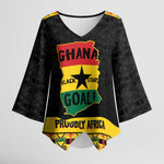 Personalized Afro Ghana Football Kimono Sleeve Blouse Black Stars Never Fall - Kente Pattern - African Pride