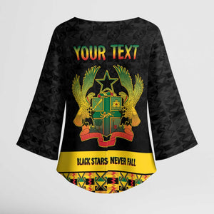 Personalized Afro Ghana Football Kimono Sleeve Blouse Black Stars Never Fall - Kente Pattern - African Pride