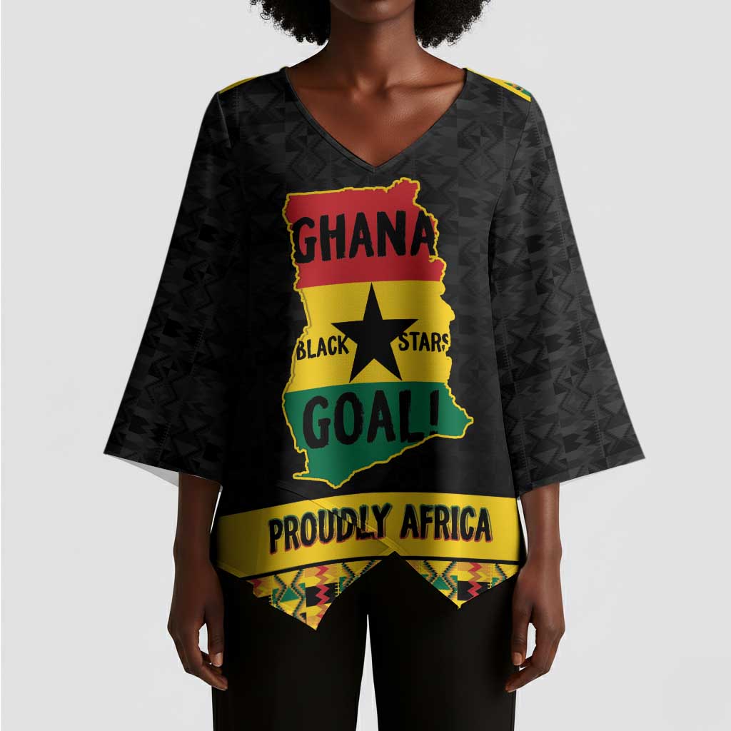 Personalized Afro Ghana Football Kimono Sleeve Blouse Black Stars Never Fall - Kente Pattern - African Pride