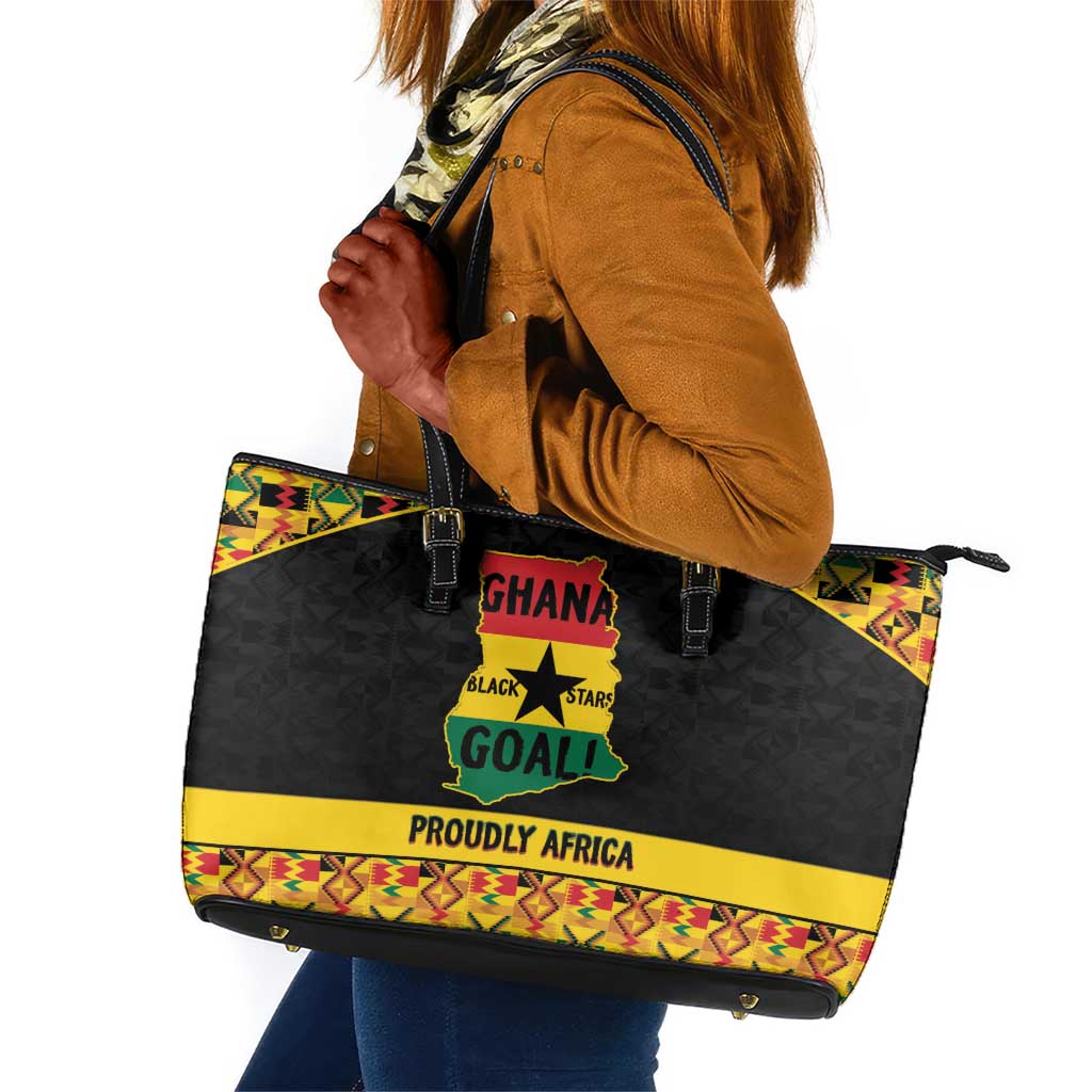 Afro Ghana Football Leather Tote Bag Black Stars Never Fall - Kente Pattern - African Pride