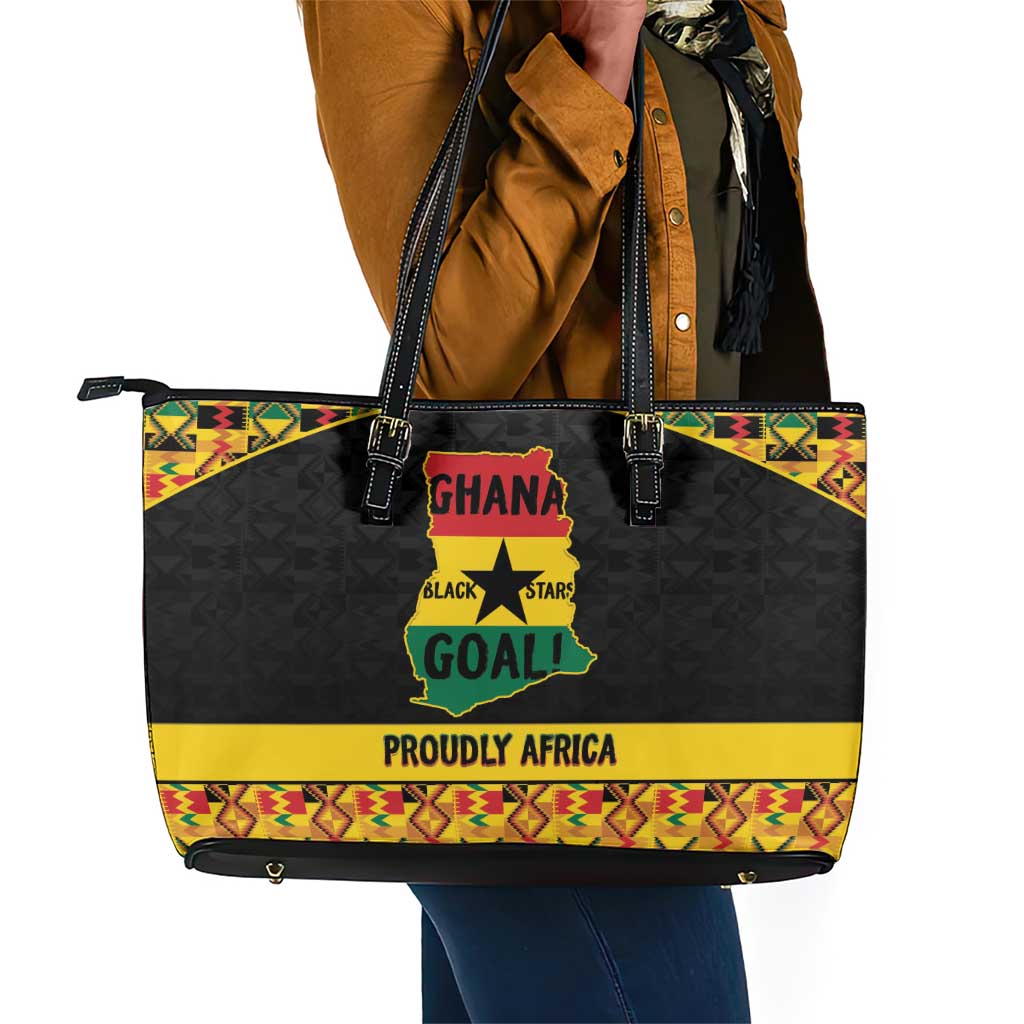 Afro Ghana Football Leather Tote Bag Black Stars Never Fall - Kente Pattern - African Pride