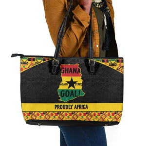 Afro Ghana Football Leather Tote Bag Black Stars Never Fall - Kente Pattern - African Pride