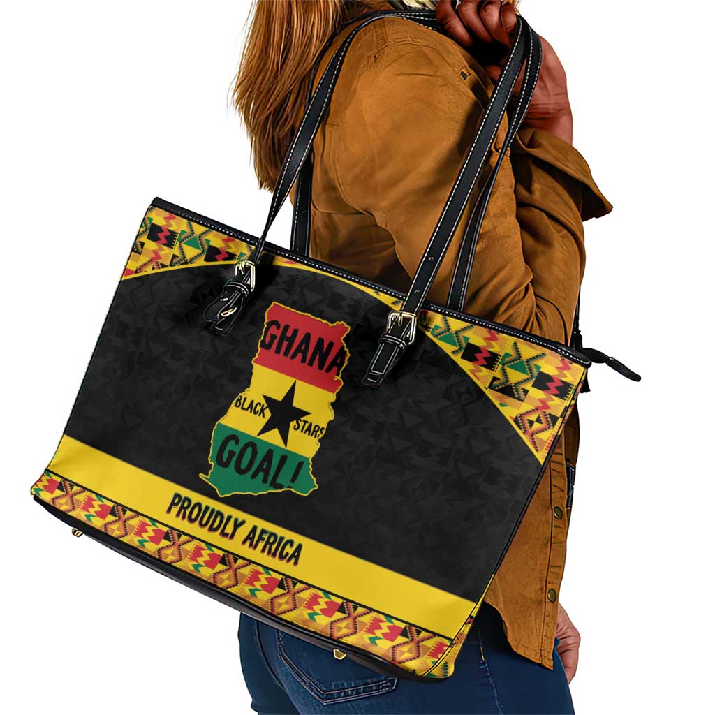 Afro Ghana Football Leather Tote Bag Black Stars Never Fall - Kente Pattern - African Pride