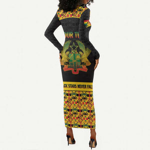 Personalized Afro Ghana Football Long Sleeve Bodycon Dress Black Stars Never Fall - Kente Pattern - African Pride