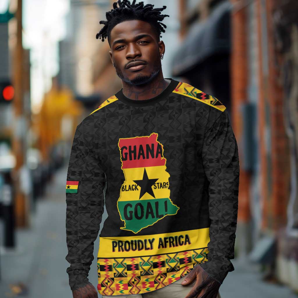 Personalized Afro Ghana Football Long Sleeve Shirt Black Stars Never Fall - Kente Pattern - African Pride