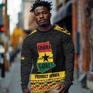Personalized Afro Ghana Football Long Sleeve Shirt Black Stars Never Fall - Kente Pattern - African Pride