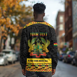 Personalized Afro Ghana Football Long Sleeve Shirt Black Stars Never Fall - Kente Pattern - African Pride