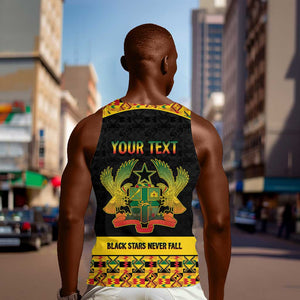 Personalized Afro Ghana Football Men Tank Top Black Stars Never Fall - Kente Pattern - African Pride