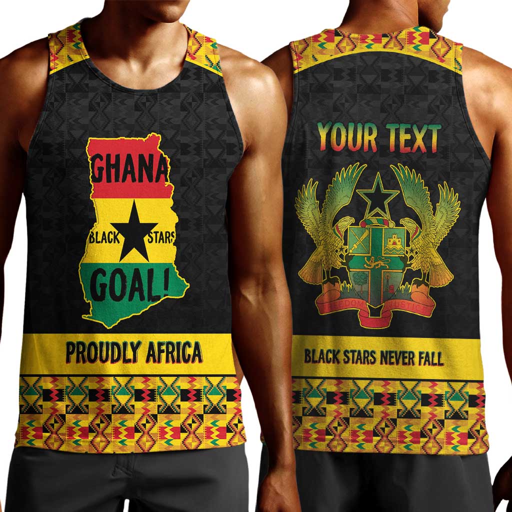 Personalized Afro Ghana Football Men Tank Top Black Stars Never Fall - Kente Pattern - African Pride