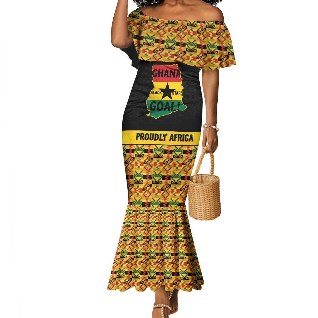 Personalized Afro Ghana Football Mermaid Dress Black Stars Never Fall - Kente Pattern - African Pride