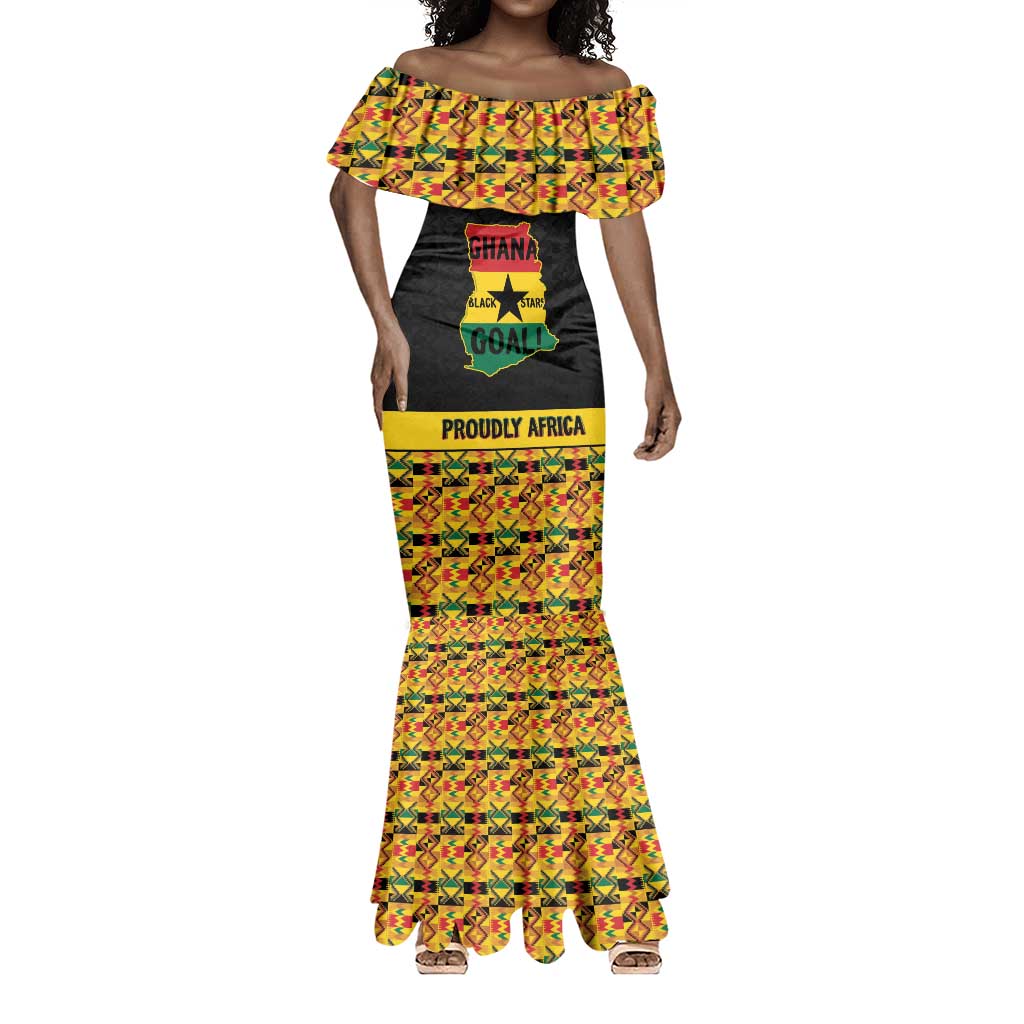 Personalized Afro Ghana Football Mermaid Dress Black Stars Never Fall - Kente Pattern - African Pride