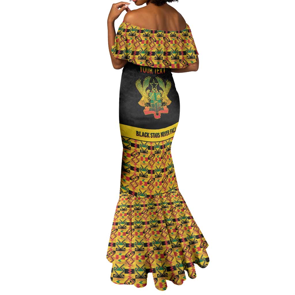 Personalized Afro Ghana Football Mermaid Dress Black Stars Never Fall - Kente Pattern - African Pride