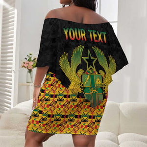 Personalized Afro Ghana Football Off Shoulder Short Dress Black Stars Never Fall - Kente Pattern - African Pride