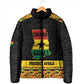 Personalized Afro Ghana Football Padded Jacket Black Stars Never Fall - Kente Pattern - African Pride