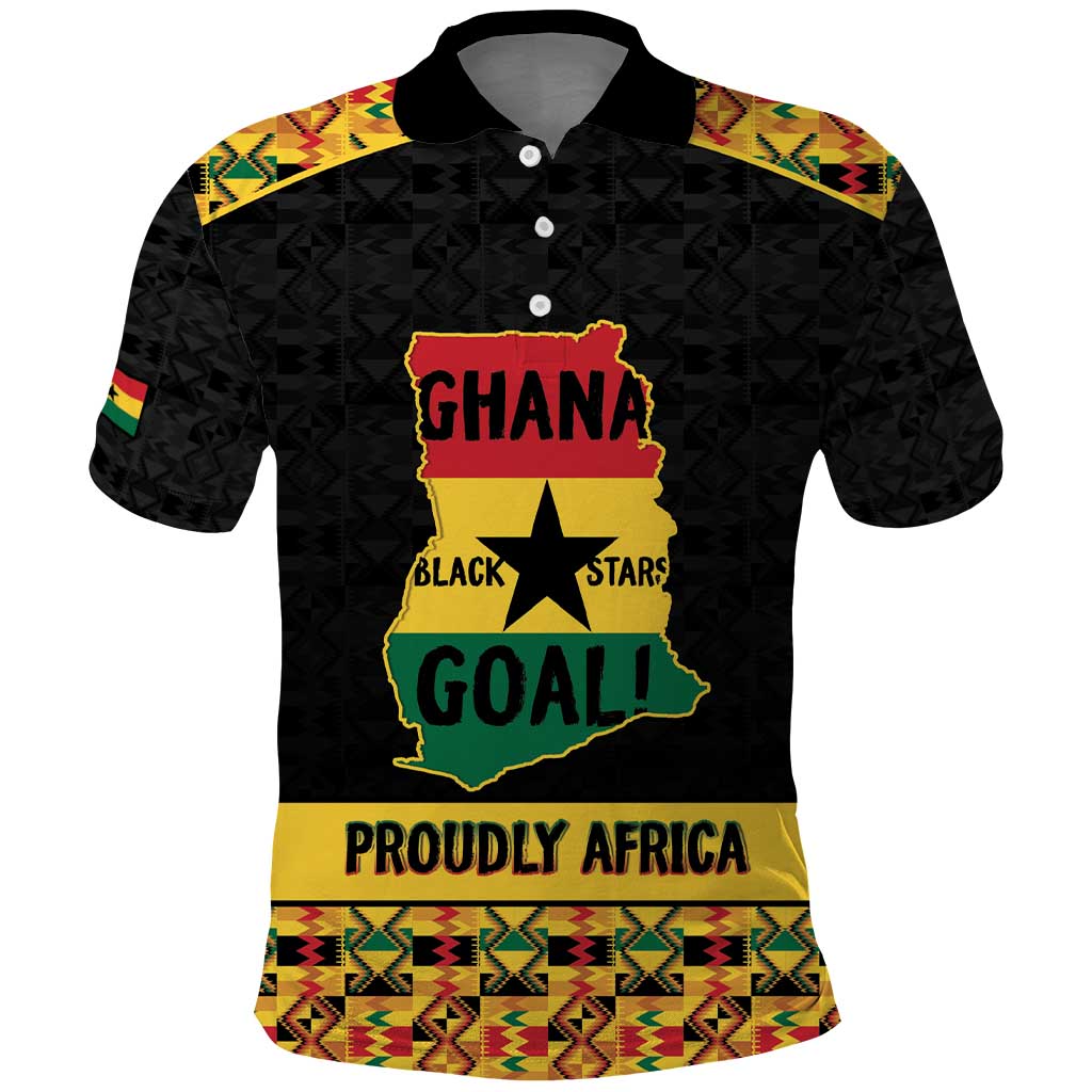 Personalized Afro Ghana Football Polo Shirt Black Stars Never Fall - Kente Pattern - African Pride