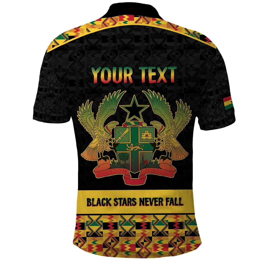 Personalized Afro Ghana Football Polo Shirt Black Stars Never Fall - Kente Pattern - African Pride
