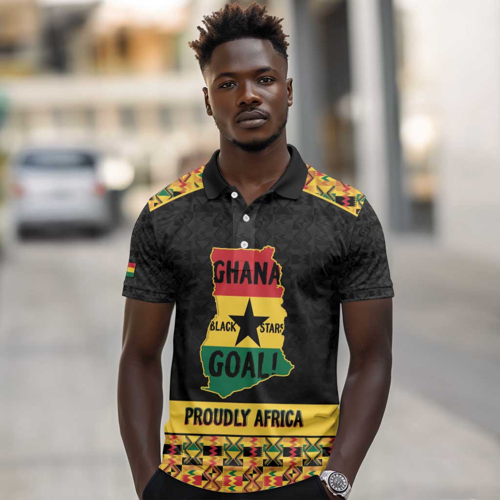 Personalized Afro Ghana Football Polo Shirt Black Stars Never Fall - Kente Pattern - African Pride