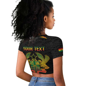 Personalized Afro Ghana Football Raglan Cropped T shirt Black Stars Never Fall - Kente Pattern - African Pride