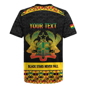 Personalized Afro Ghana Football Rugby Jersey Black Stars Never Fall - Kente Pattern - African Pride