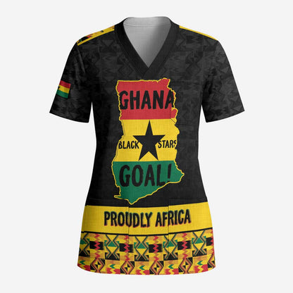Personalized Afro Ghana Football Scrub Top Black Stars Never Fall - Kente Pattern - African Pride