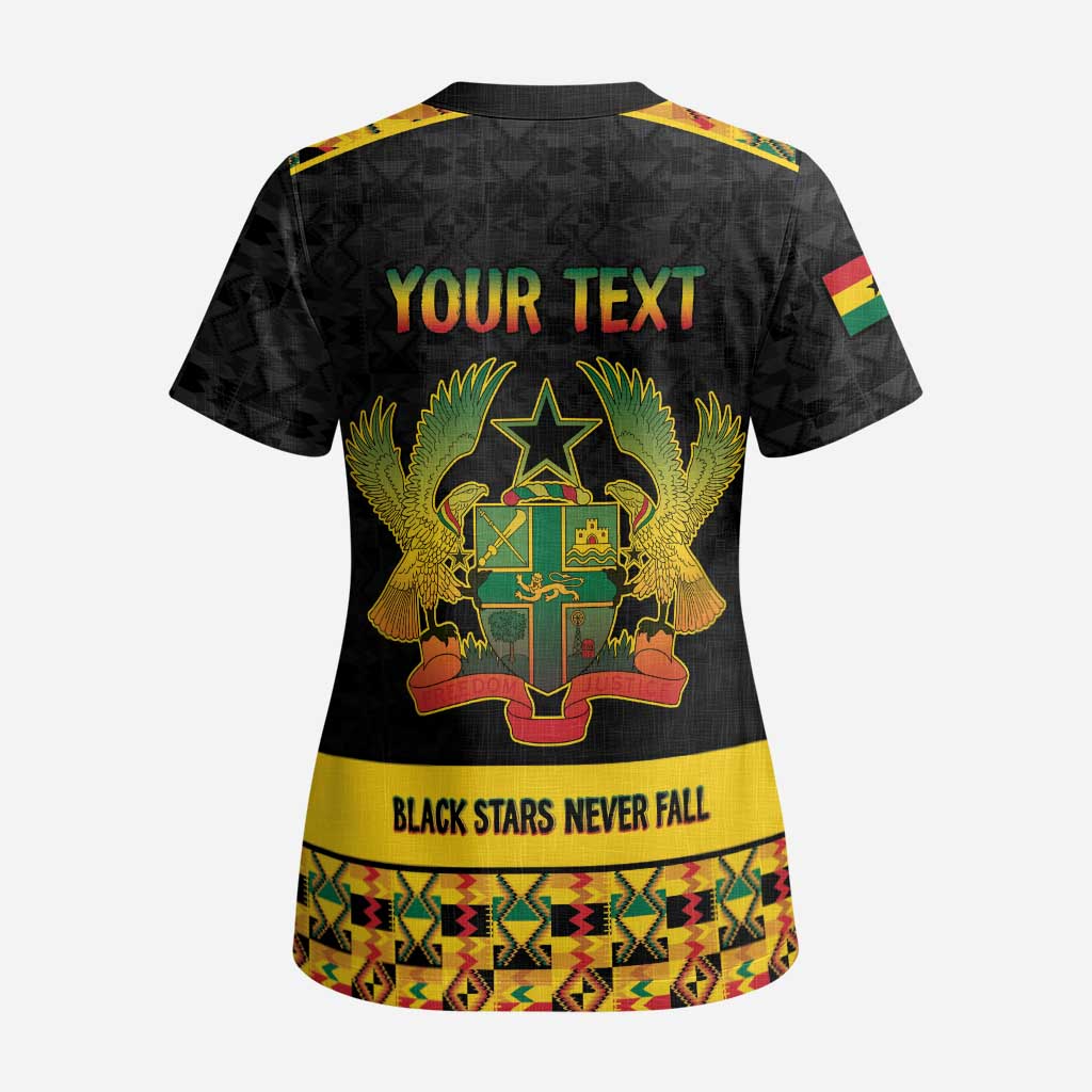 Personalized Afro Ghana Football Scrub Top Black Stars Never Fall - Kente Pattern - African Pride
