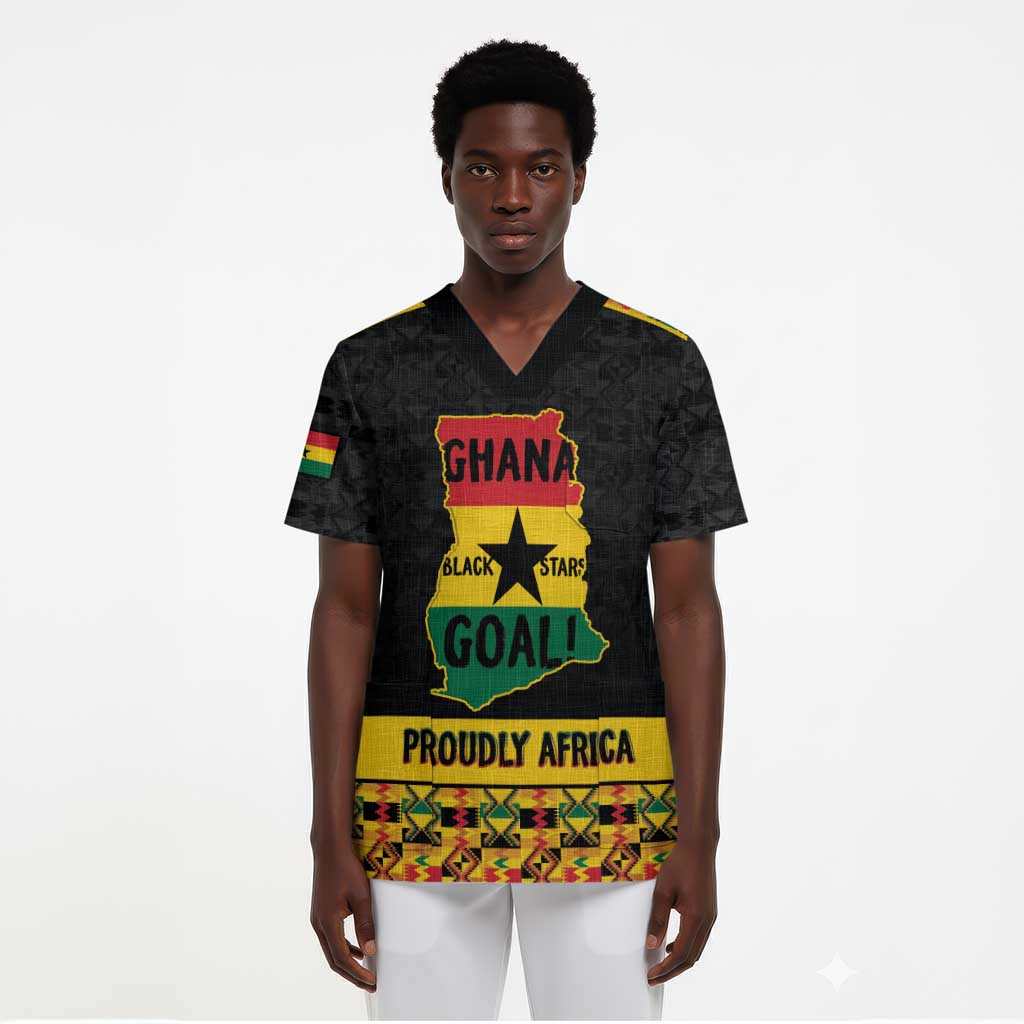Personalized Afro Ghana Football Scrub Top Black Stars Never Fall - Kente Pattern - African Pride