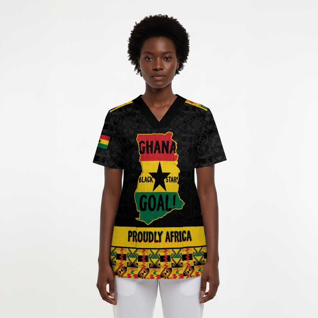 Personalized Afro Ghana Football Scrub Top Black Stars Never Fall - Kente Pattern - African Pride