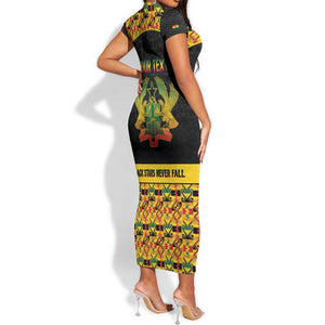 Personalized Afro Ghana Football Short Sleeve Bodycon Dress Black Stars Never Fall - Kente Pattern - African Pride