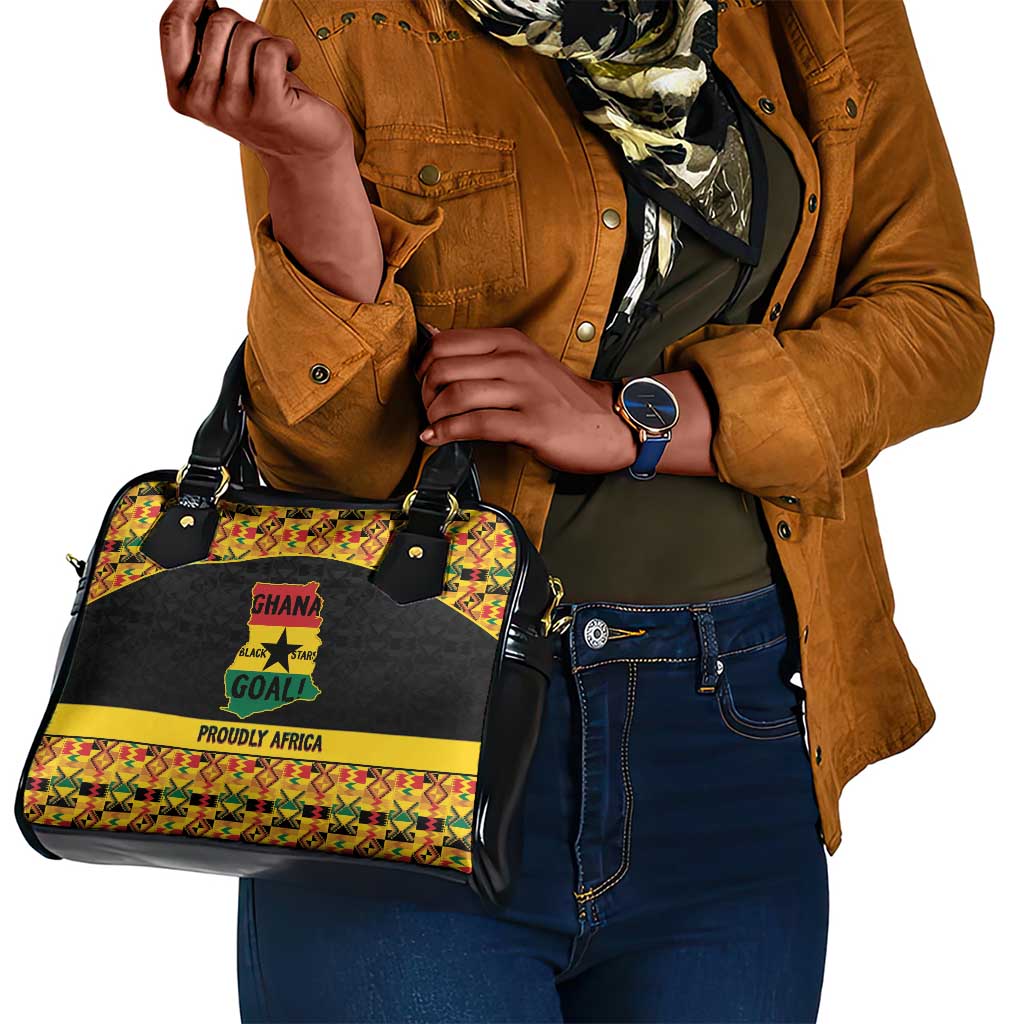Afro Ghana Football Shoulder Handbag Black Stars Never Fall - Kente Pattern - African Pride