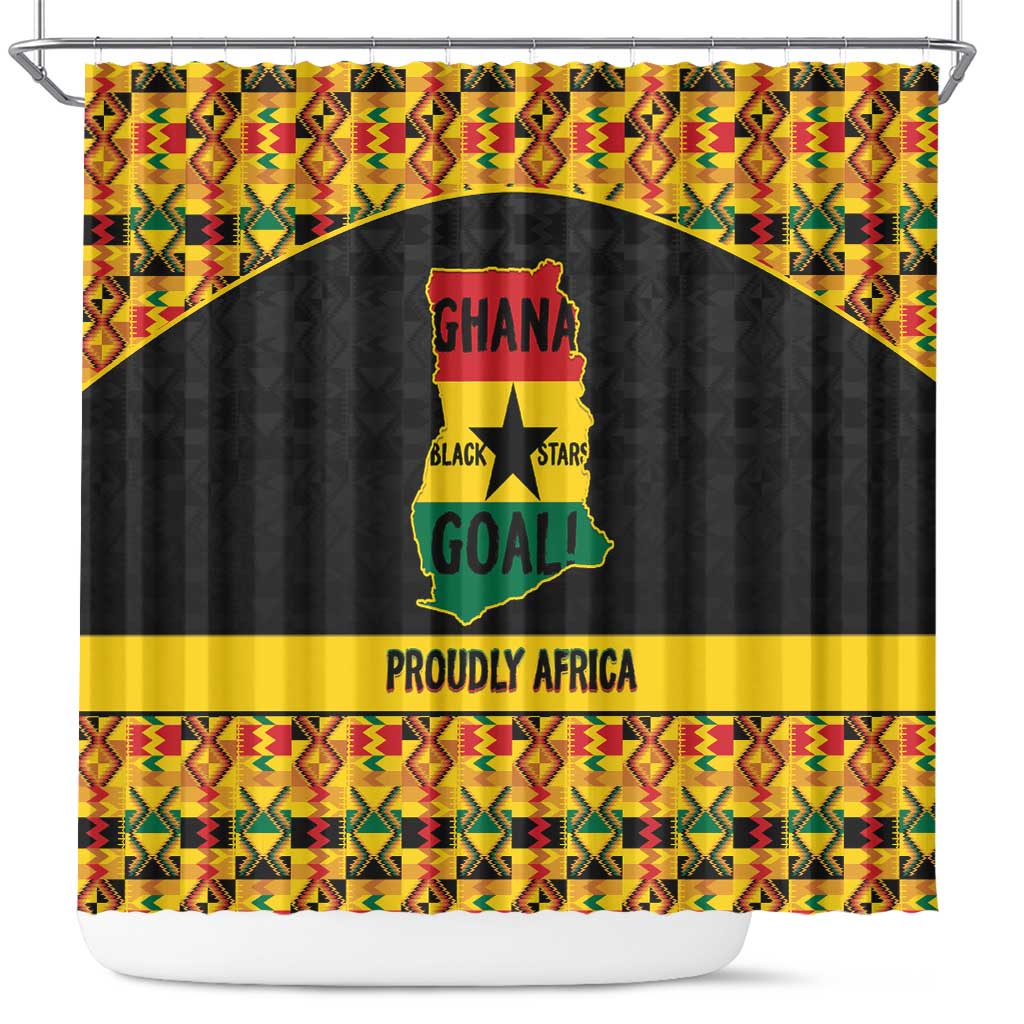 Afro Ghana Football Shower Curtain Black Stars Never Fall - Kente Pattern - African Pride
