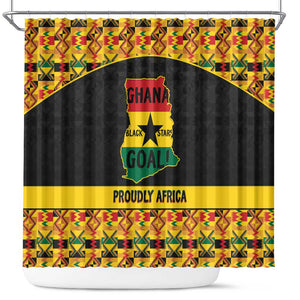 Afro Ghana Football Shower Curtain Black Stars Never Fall - Kente Pattern - African Pride