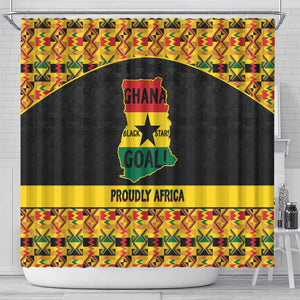 Afro Ghana Football Shower Curtain Black Stars Never Fall - Kente Pattern - African Pride
