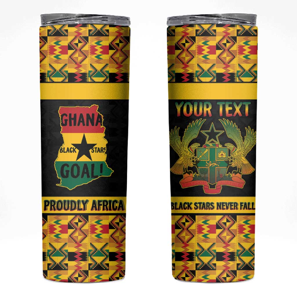 Personalized Afro Ghana Football Skinny Tumbler Black Stars Never Fall - Kente Pattern - African Pride