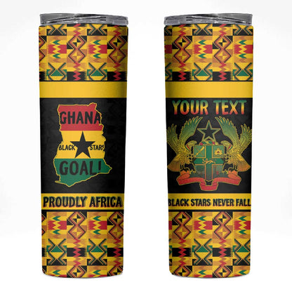 Personalized Afro Ghana Football Skinny Tumbler Black Stars Never Fall - Kente Pattern - African Pride