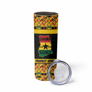 Personalized Afro Ghana Football Skinny Tumbler Black Stars Never Fall - Kente Pattern - African Pride