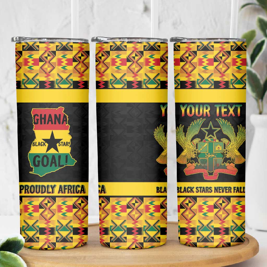 Personalized Afro Ghana Football Skinny Tumbler Black Stars Never Fall - Kente Pattern - African Pride