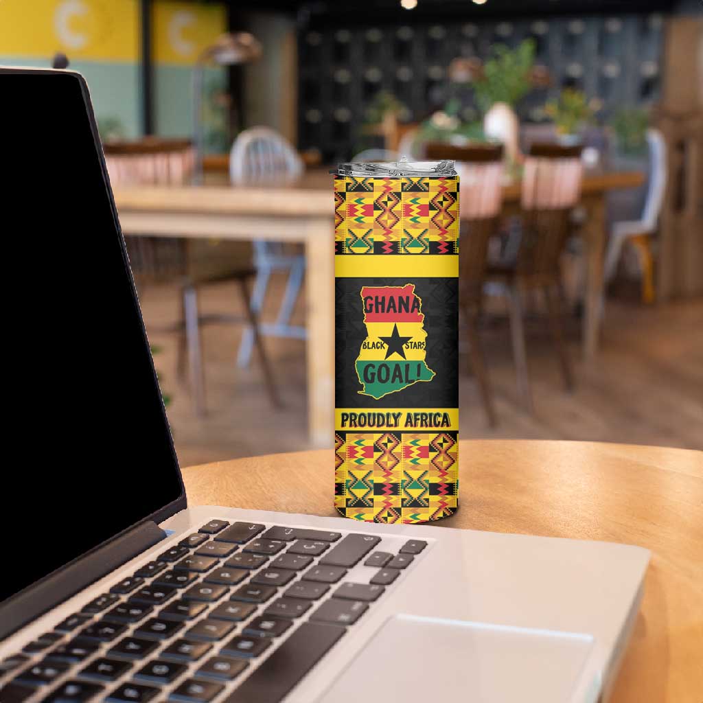 Personalized Afro Ghana Football Skinny Tumbler Black Stars Never Fall - Kente Pattern - African Pride