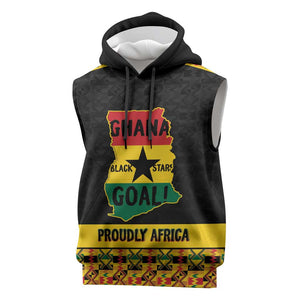 Personalized Afro Ghana Football Sleeveless Hoodie Black Stars Never Fall - Kente Pattern - African Pride