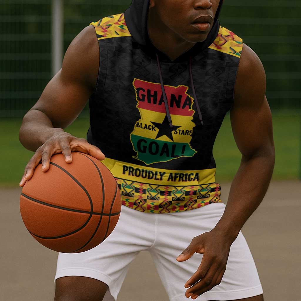 Personalized Afro Ghana Football Sleeveless Hoodie Black Stars Never Fall - Kente Pattern - African Pride
