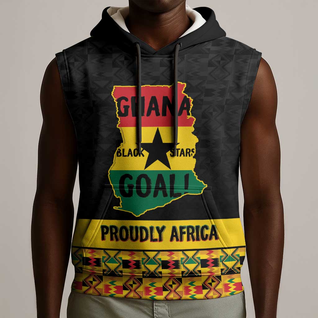 Personalized Afro Ghana Football Sleeveless Hoodie Black Stars Never Fall - Kente Pattern - African Pride