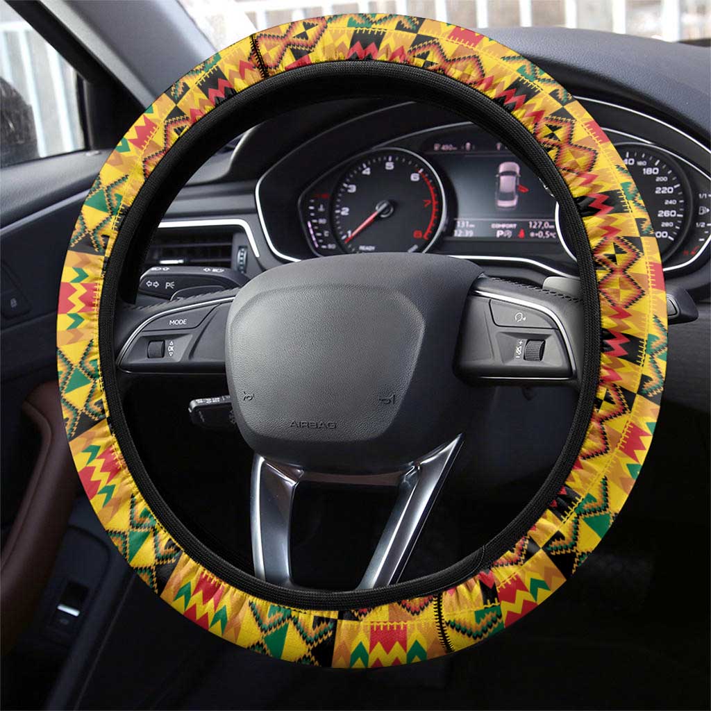 Afro Ghana Football Steering Wheel Cover Black Stars Never Fall - Kente Pattern - African Pride